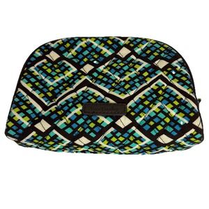Vera Bradley Rain Forest Quilted Cosmetic Makeup Travel Bag Blue Green